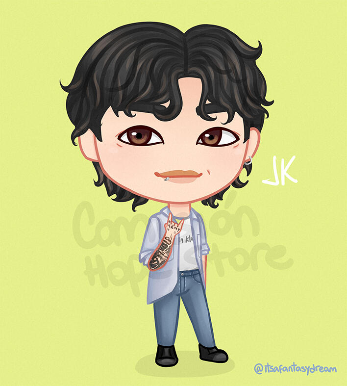 Full body illustration in chibi format (big head, small body)